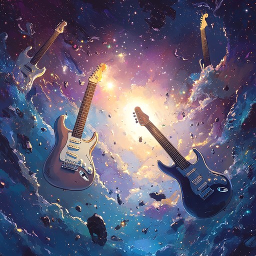 A high octane instrumental piece combining funky rhythms and rock drama, featuring powerful, spacey guitar riffs that evoke an interstellar duel. The track's dynamic energy and dramatic shifts create a thrilling cosmic experience.