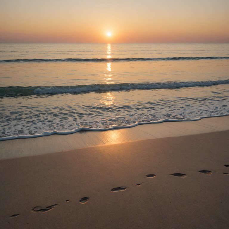 Close your eyes and transport yourself to an idyllic beach, where the soft melody of a marimba harmonizes perfectly with the rhythmic whisper of the waves. This composition captures the essence of a peaceful escape to nature’s serene environment.