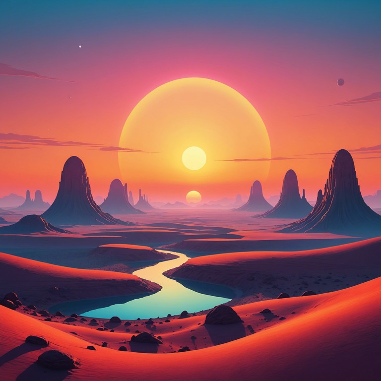 Imagine a song where vibrant synth waves encapsulate the vision of a sunrise on venus, with progressive layers symbolizing the planet's mysterious and hostile beauty. Sounds evolve from soft whispers to dynamic waves, capturing both the stillness and storms of an alien world.