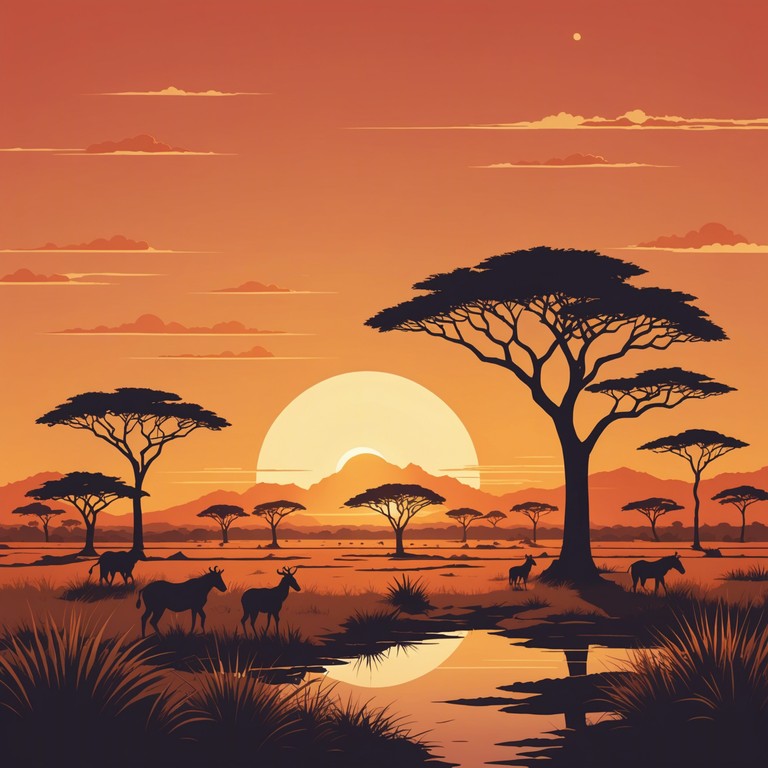 This instrumental track takes you to the heart of an african savannah at sunset, where the soft, soothing melodies of a kora blend harmoniously with gentle percussion rhythms. As the sun dips below the horizon, the music captures the peaceful yet vibrant spirit of africa, inviting listeners into a tranquil, dream like state.