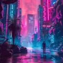 a pulsating journey through a cyberpunk cityscape