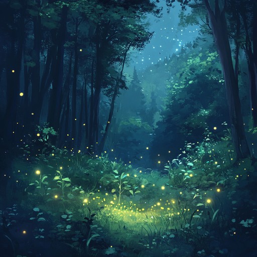 Imagine a serene forest where magical creatures dance under the moonlight, as soft synthesized melodies float through the air, creating a dreamy and tranquil ambiance.