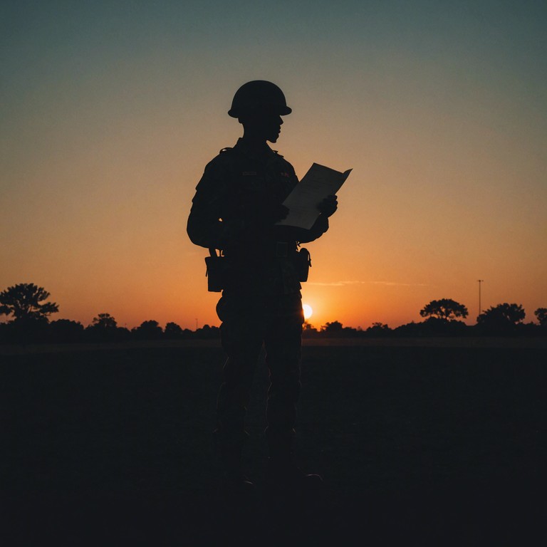 A tender composition that blends the emotional depth of romance with the structured beats of military music, creating a piece that is both heartwarming and disciplined. The song captures the feeling of love amidst the challenges of a soldier's life. The music starts with a gentle, romantic theme played by a brass section, gradually incorporating a military march beat, reflecting the merging of two distinct worlds.