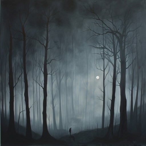 A spine chilling instrumental art song set under a moonlit sky, featuring eerie, ethereal melodies that capture the feeling of walking through an enchanted, haunted forest at midnight. The track slowly builds with dissonant harmonies and detached rhythms, creating an unsettling yet mesmerizing atmosphere. Perfect for setting a creepy, surreal mood that evokes otherworldly realms.