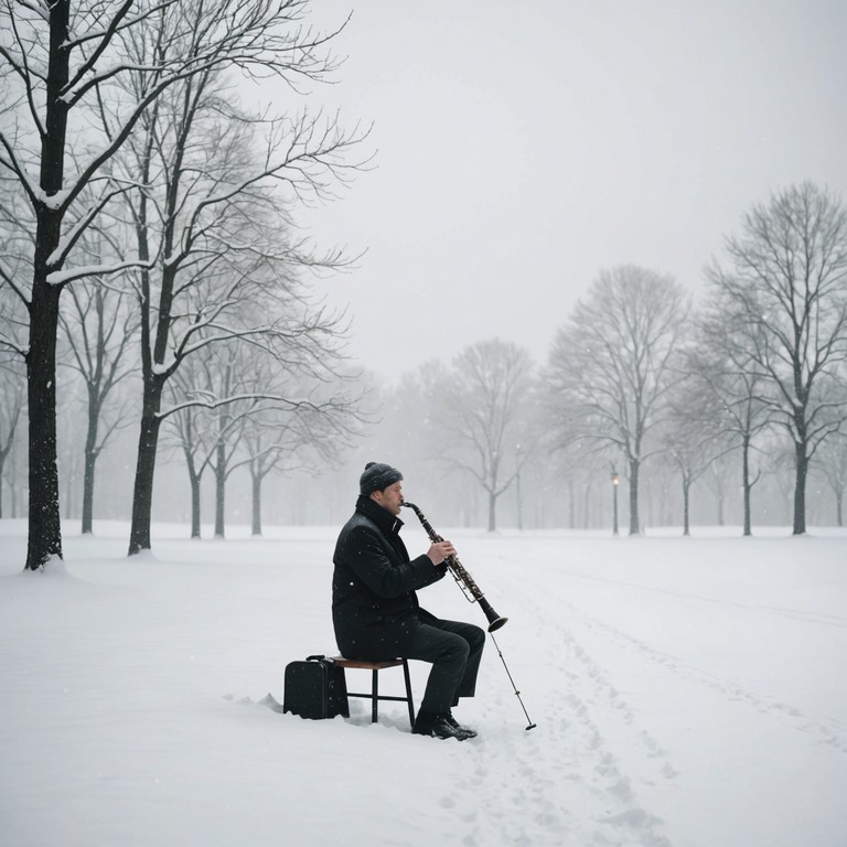 Imagine a landscape of snow quietly transforming under the soft, playful notes of a clarinet, each melody weaving like a light winter breeze. The composition mimics the unpredictable whirls of snowflakes, bringing a sense of joy and wonder to the listener