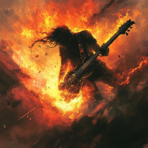 Throbbing rhythms and searing guitar riffs create an intense auditory assault, representing an epic battle's heat. A thunderous and fast paced experience leaving listeners breathless and exhilarated