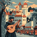 an energetic medieval instrumental with lively lute and drum.