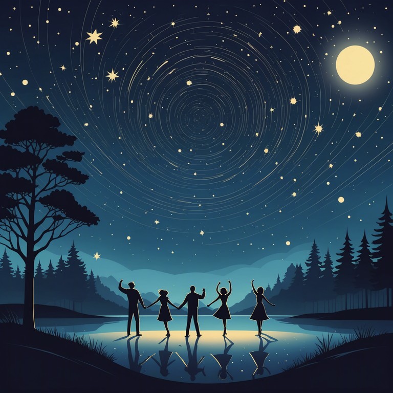 Imagine a seductive mambo track featuring the vibrant tones of a trumpet, set under a starlit sky with a full moon casting a silver glow on dancers. This composition combines traditional mambo rhythms with a touch of modern flair to create a mesmerizing auditory experience. The music starts with a whispering breeze sound, followed by the striking of the trumpet, leading into a full bodied mambo beat that invites listeners to feel the exotic and evening touched ambiance.