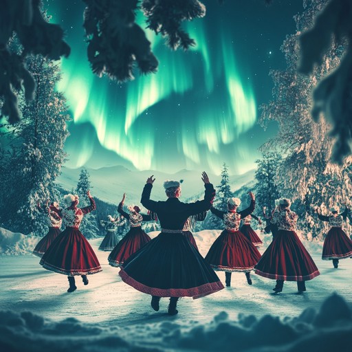 Experience the aurora borealis in music form, a danceable suomipop tune featuring intense, driving electronic pulses intertwined with traditional finnish melodic patterns. The song encapsulates the feeling of dancing beneath the radiant northern lights, capturing a sense of euphoria and joy