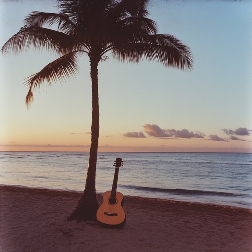 A gentle melody rings out as the sun dips below the horizon, capturing the essence of a beach sunset in a series of soft, nostalgic ukulele chords. The track transports listeners directly to a peaceful evening by the sea, where the sky merges from pink to twilight blue and the waves murmur softly against the shore.