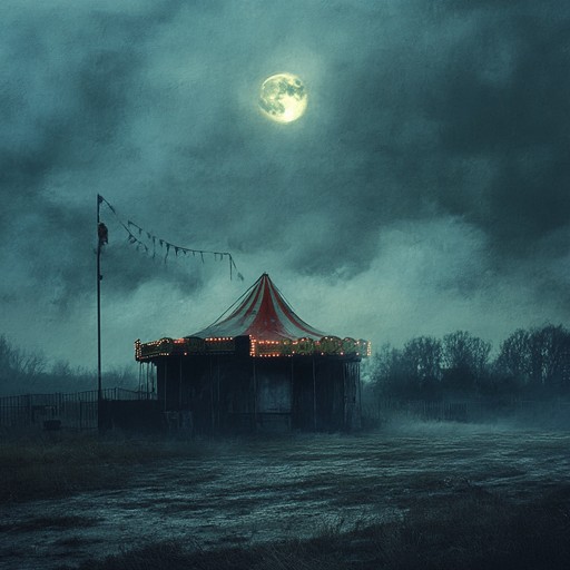 A somber, eerie instrumental featuring chilling organ melodies, drawing listeners into a haunted carnival setting surrounded by mysterious whispers and forlorn echoes, evoking the sorrow of forgotten clowns and eerie sideshows.