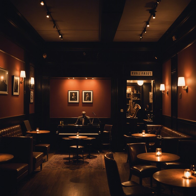 Imagine lounging in an upscale, dimly lit jazz club as a smooth saxophone plays soul stirring melodies under a starry sky, blending perfectly with soft percussion to create a relaxing but lively atmosphere.