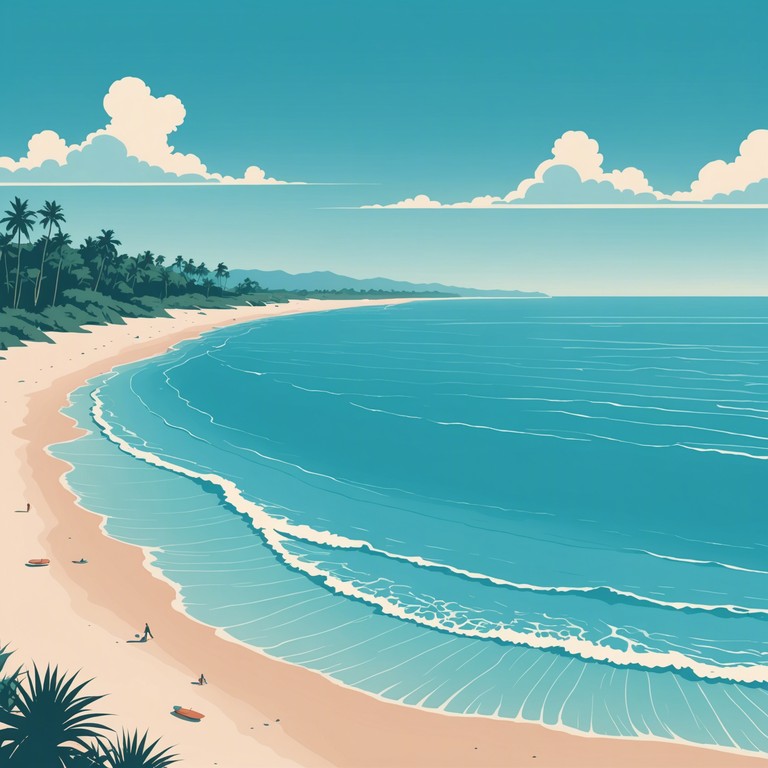 This composition features serene, gentle musical phrases that evoke feelings of sitting by a calm beach, with waves softly crashing ashore. The piece progresses smoothly, invoking images of a sunlit tropical paradise where stress melts away under the warm sun. A blend of soft melodies and harmonic textures creates a peaceful soundscape ideal for relaxation or meditation.