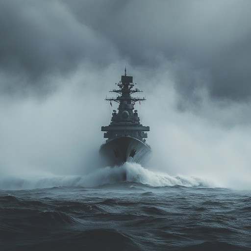 A suspenseful instrumental piece that portrays the russian navy navigating treacherous seas under looming threats. The music weaves deep, haunting melodies to evoke the sense of urgency and resolve among sailors facing impending danger.