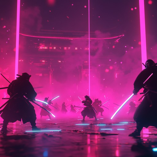 An electrifying instrumental track capturing an anime showdown with neon samurais. Pulsating synths and energetic beats build intensity. Ideal for high action anime sequences.