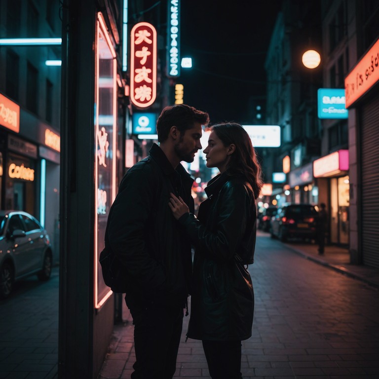 This composition captures the essence of a retro futuristic love affair in the city, combining romantic tones with the ambient sounds of nighttime. A narrative where every beat symbolizes the heartbeat of a couple in love, walking through streets lit by neon lights, fully absorbed in each other's company. The track leverages the iconic sounds of the 80s, blending them with modern day electronic romanticism