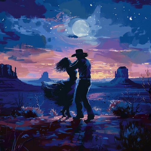 An evocative piece that intertwines the haunting melodies of a classic spaghetti western with the passionate rhythm of a tango. The music draws on the imagery of a lone cowboy and a sultry dancer moving together under the vast, moonlit desert sky. Cinematic strings and dramatic brass carry the narrative, while a steady, sensual beat keeps the energy high.