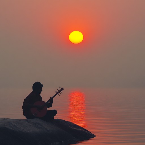 An uplifting hindustani instrumental capturing the beauty of dawn over the ganges. Melodic sitar intertwines with gentle rhythms, evoking joy and spiritual awakening.