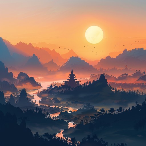 The composition evokes majestic views of ancient, untouched landscapes, with a rising sun igniting the sky in fiery colors. Emphasizing a grandiose build and a panoramic feel, the piece travels through time, reflecting the awe of nature and civilization’s beginnings. This music serves as an auditory journey through mythical legends and the vastness of early earth.