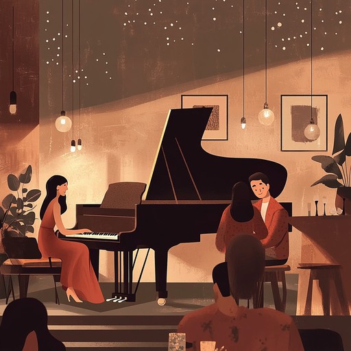 This instrumental piece brings together the intimate ambiance of a torch song with uplifting melodies, featuring smooth piano and gentle saxophone harmonies that evoke feelings of joy and romantic bliss in a cozy lounge setting.