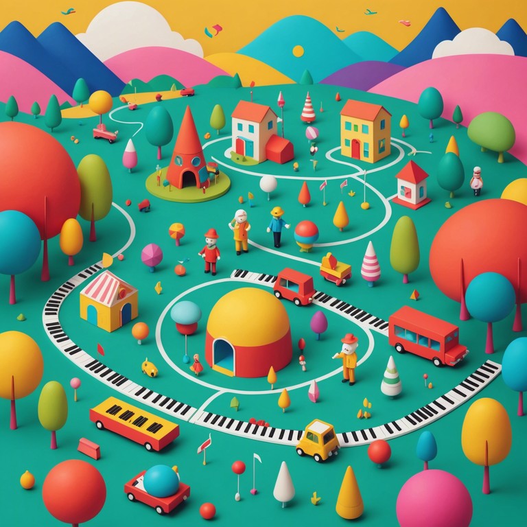 This composition brings to life a whimsical toy parade using intricate toy like electronic sounds that introduce a playful yet sophisticated sonic landscape. The track crafts an auditory experience reminiscent of a child's playroom, filled with the light hearted, gentle tinkling of small toy instruments mixed with modern toytronica vibes.