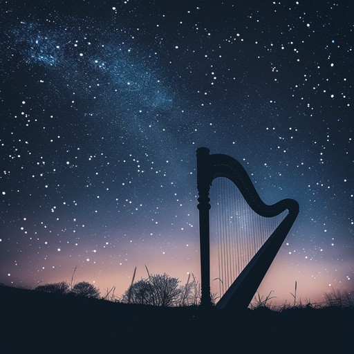 A heavenly soundscape unfolds, blending the gentle strumming of a harp with cosmic, ambient sounds. The track is imbued with a sense of mystery and otherworldliness, transporting listeners to a serene, celestial realm under a starlit sky. Ideal for invoking introspective, surreal, and peaceful emotions.