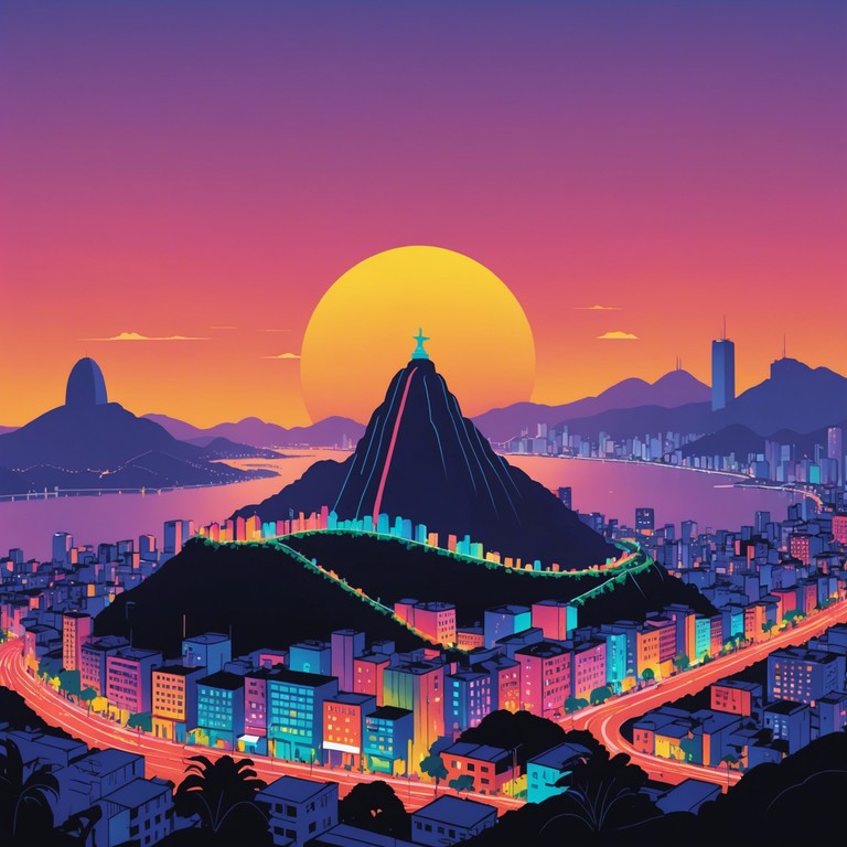 A thrilling instrumental that blends the traditional rhythms of samba with futuristic synths and beats, creating a danceable track that captures the spirit of a sunset celebration in rio de janeiro. The music escalates from a chilled beginning to an energetic crescendo, reflecting the transition from day to night in a festive brazilian setting.