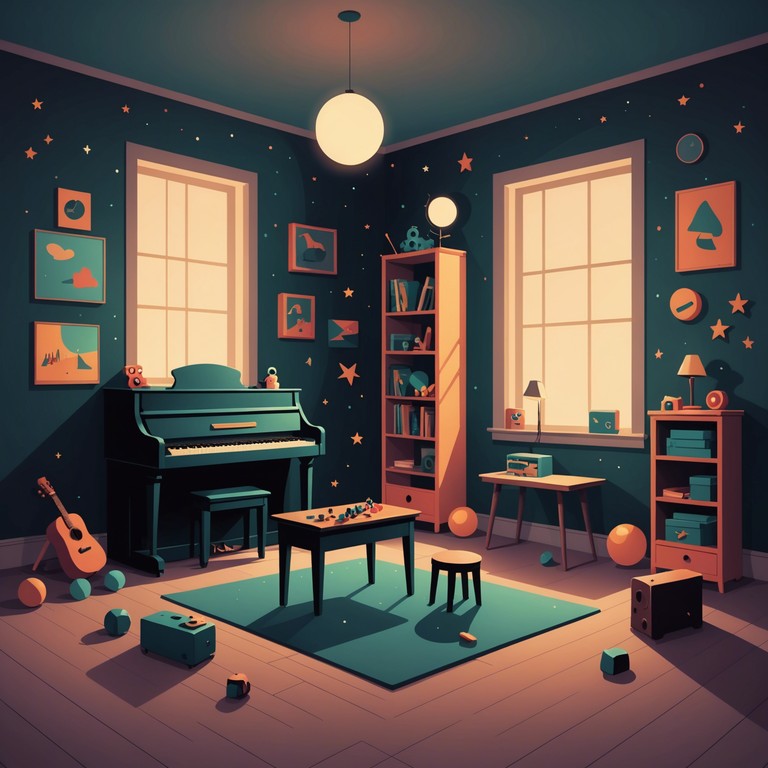 A thrilling journey through a dimly lit playroom where shadows dance and whispers echo, led by the eerie yet captivating sounds of a toy piano. The song evokes a mix of nostalgia and subtle dread, perfect for a suspense laden soundtrack or a dark children's tale.