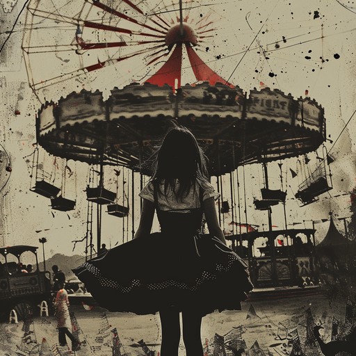 This dark and haunting instrumental piece evokes the feeling of a sinister, abandoned carnival at night. The melody is carried by a distorted, slightly out-of-tune music box, accompanied by the ghostly echoes of a pipe organ and the occasional dissonant screech of a violin. The tempo is slow and deliberate, like the winding of an old, rusty clockwork mechanism. The overall atmosphere is one of unease and impending danger, as if the listener has stumbled into a nightmarish realm where twisted clowns and malevolent forces lurk in the shadows.