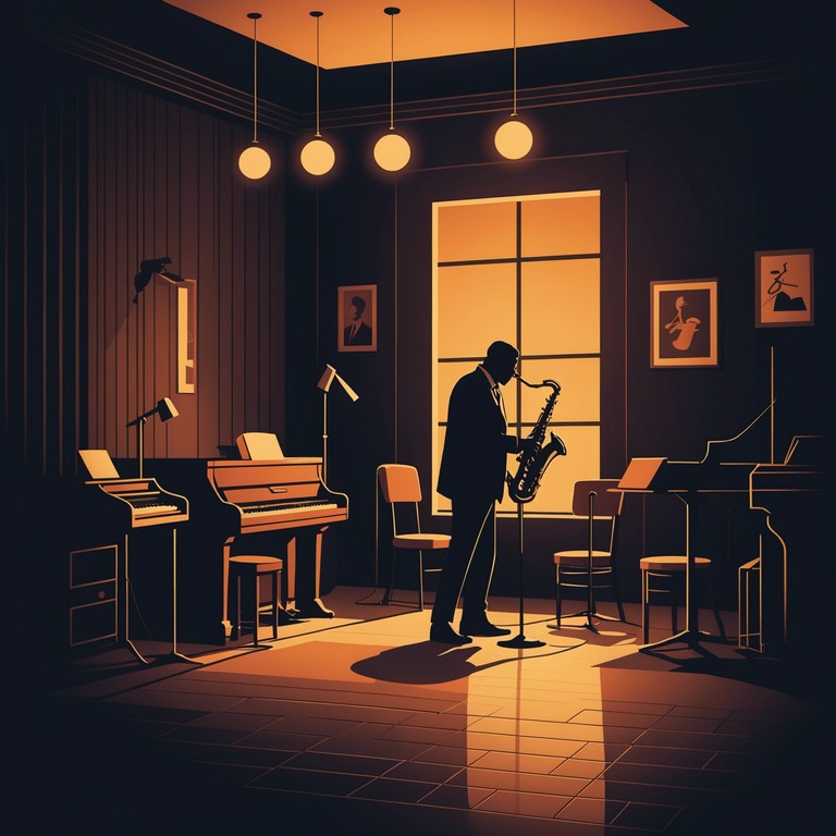 An instrumental track featuring deep, soul stirring solos that weave through intensely emotional jazz rhythms, embodying the essence of a soul's midnight conversations. The music captures the profound depths of introspection under the calm of night's shadow, guided by the piercing yet comforting tone of a saxophone.