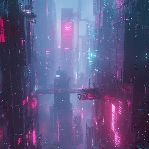 Picture an enigmatic, shadowy city bathed in neon lights. With every step, the air fills with haunting synth melodies that echo through empty streets, amplifying the sense of foreboding. Dark, rhythmic beats mock the silence, while the distant hum of machinery contributes to the oppressive atmosphere of this futuristic dystopia.