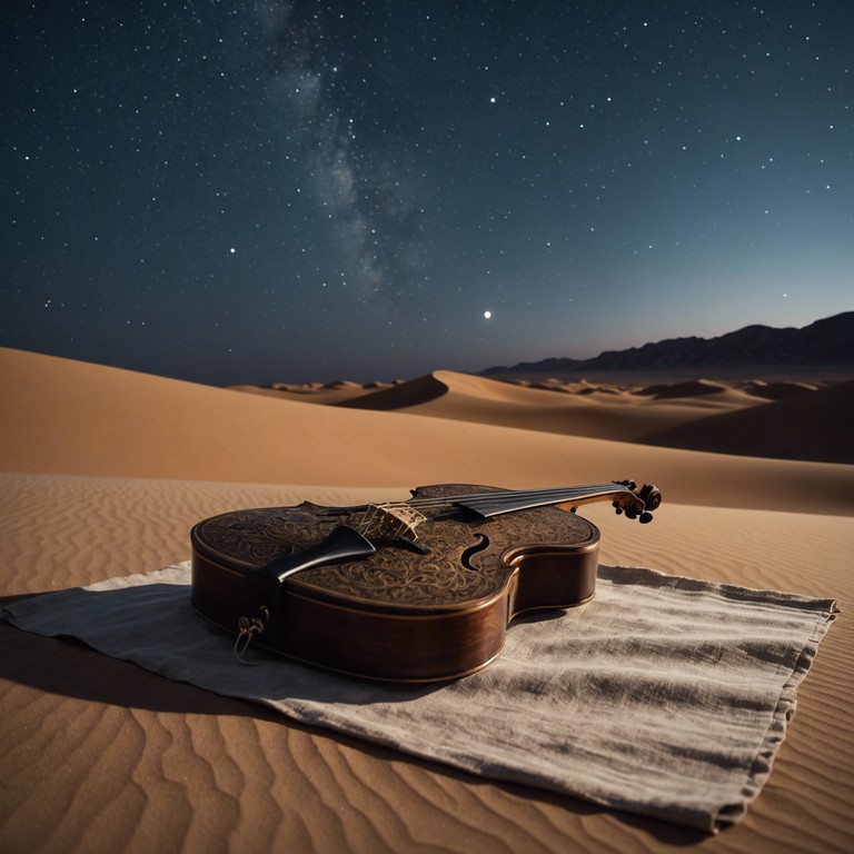 An evocative and soothing composition that captures the expansive surreal beauty of a desert under the night sky. Rich, haunting oud tones carry the melody, enveloped in a gentle, mystic atmosphere symbolizing solitude and introspection. The music slowly unfolds like a rose in the desert, revealing layers of subtle emotional depth and a profound sense of peace.