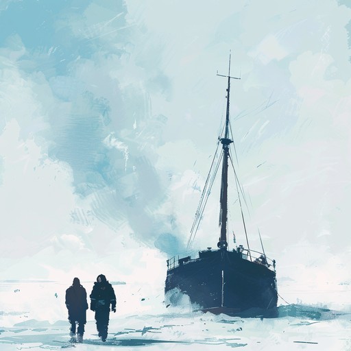 This instrumental piece paints a vivid picture of russian navy sailors braving the icy winds of the arctic seas. The music marches on with resolute energy and unwavering patriotic spirit, capturing the essence of duty and valor aboard a naval vessel in hostile, freezing waters, highlighted by the melancholic yet proud melodies typical of eastern european music