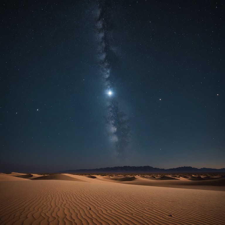 A soul stirring piece that transports listeners to a timeless desert under a starlit sky, composed with authentic instruments to give a deep sense of heritage and tranquility. The music flows like a calm river, reflecting the peaceful solitude of an ancient landscape. With each note, the listener is drawn into a contemplative state, imagining the whispering sands of time.