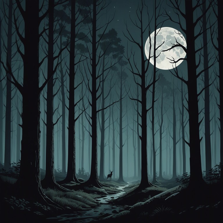 A mysterious yet inviting track that captures the essence of a magical, eerie exploration through enchanted woods, perfect for a fantasy adventure game or a dark animated fairy tale.