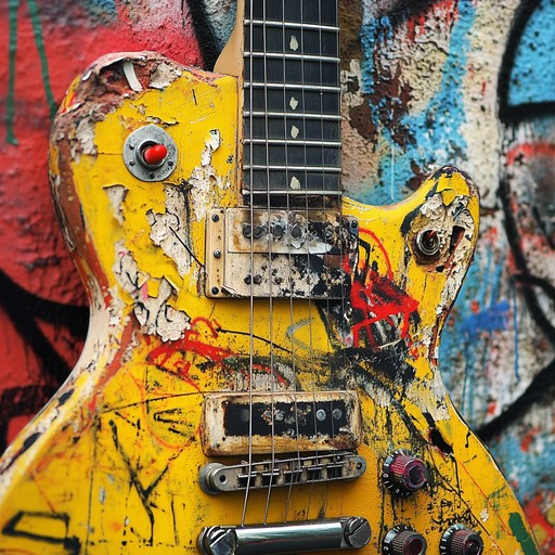 A powerful fusion where poetic urban tales are amplified by aggressive metal music, depicting a journey of struggle and empowerment against a backdrop of cityscape challenges.