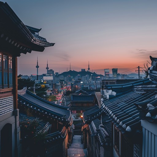 Travel through the vibrant streets of a future seoul, where tradition meets the intoxicating pulse of modernity. This composition uses gayageum sounds woven into synthetic layers, creating a soundscape that is both comforting and mysterious, painting a vibrant aural picture of a city that never sleeps.