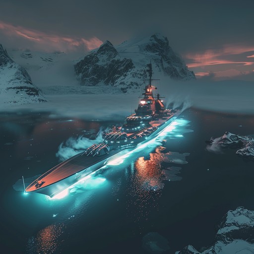 Envision the russian navy sailing through futuristic waters as traditional maritime themes intertwine with advanced electronic sounds. This instrumental track uses synthesizers and orchestral arrangements to create an epic and awe inspiring ambiance, portraying a powerful and majestic naval future.