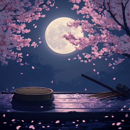 An instrumental composition that combines soothing melodies of traditional japanese koto with gentle ambient textures, portraying the serenity of a moonlit night beneath blossoming sakura trees, evoking a sense of peace and introspection.