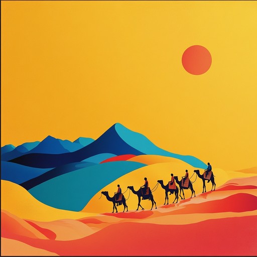 A spirited instrumental track capturing the essence of a lively desert caravan with rhythmic drums, melodic flutes, and traditional string instruments creating an immersive festive atmosphere.