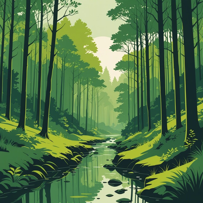 This track features soothing melodies that mimic the calmness of a verdant forest at dawn, coupled with the subtle stirrings of wildlife and a serene stream flowing gently in the background. The composition aims to transport listeners to a peaceful woodland retreat where tranquility reigns supreme.