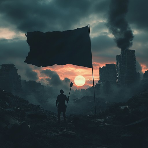 A powerful and aggressive orchestral composition that combines edgy, dark elements with soaring, epic melodies, capturing the essence of rebellion and defiance against overwhelming odds.