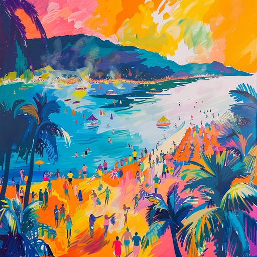 Lose yourself in a blissful calypso track, enriched with lively steel drums and vibrant rhythms, designed to evoke imagery of joyful beachside festivities under the radiant sun.