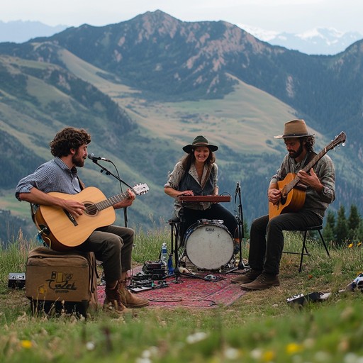 A lively and invigorating folk rock track that captures the essence of a spirited dance amidst the mountains. The intertwining sounds of the banjo and electric guitar, combined with a driving rhythm, evoke imagery of vibrant rural landscapes and rustic celebrations.