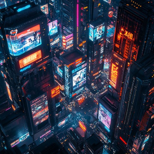 Immerse yourself in a futuristic urban environment, characterized by bright neon lights, towering buildings, and the unending hum of technology. Layered synthesizers, driving beats, and atmospheric pads unfold a story of a high tech world filled with shadows and secrets.