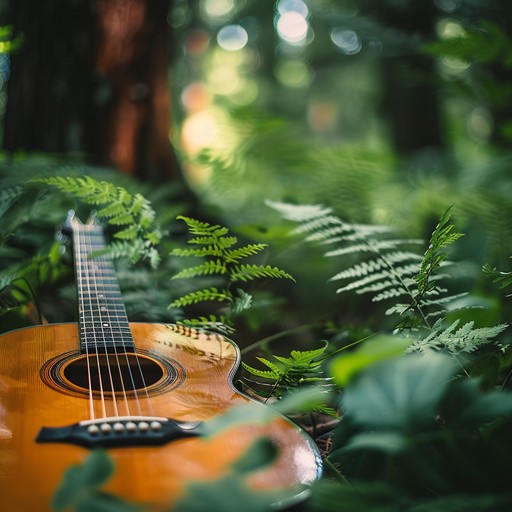 An alternate take where the acoustic guitar weaves through the whispers of the forest, producing echoes that resonate with one's innermost thoughts while being surrounded by the dimming light under the dense canopy.