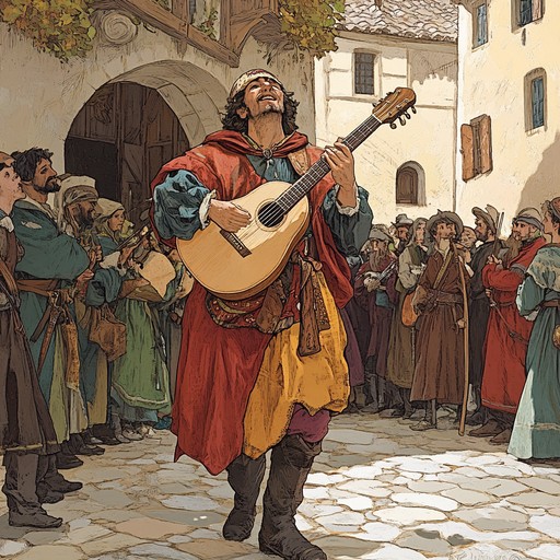 This instrumental piece features lively, spirited harmonies and captivating rhythms, reminiscent of medieval times. With rich, evocative storytelling through melody, it takes listeners on a journey through bustling courts and rustic taverns. The blend of traditional folk instruments creates an authentic yet dynamic soundscape, perfect for evoking the spirit of troubadour performances.