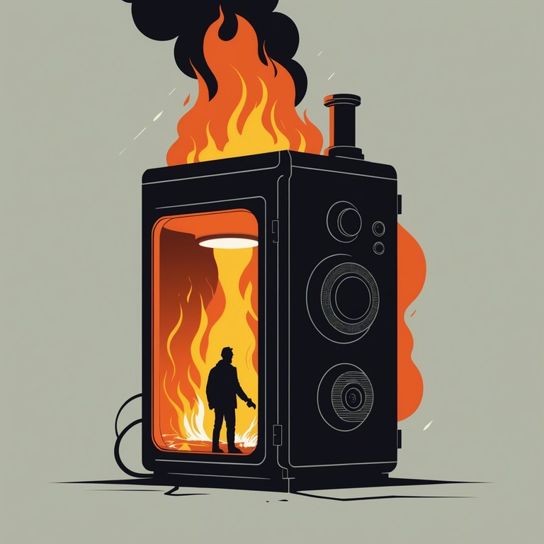 Visualize a master blacksmith at work, muscles tensed, hammering away with unrelenting vigor against molten metal. The fire blazes rhythmically, mirroring the music’s intensity.