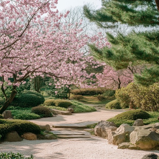 A serene and elegant j pop composition that captures the timeless beauty of spring's cherry blossoms, featuring soft koto melodies and soothing arrangements.