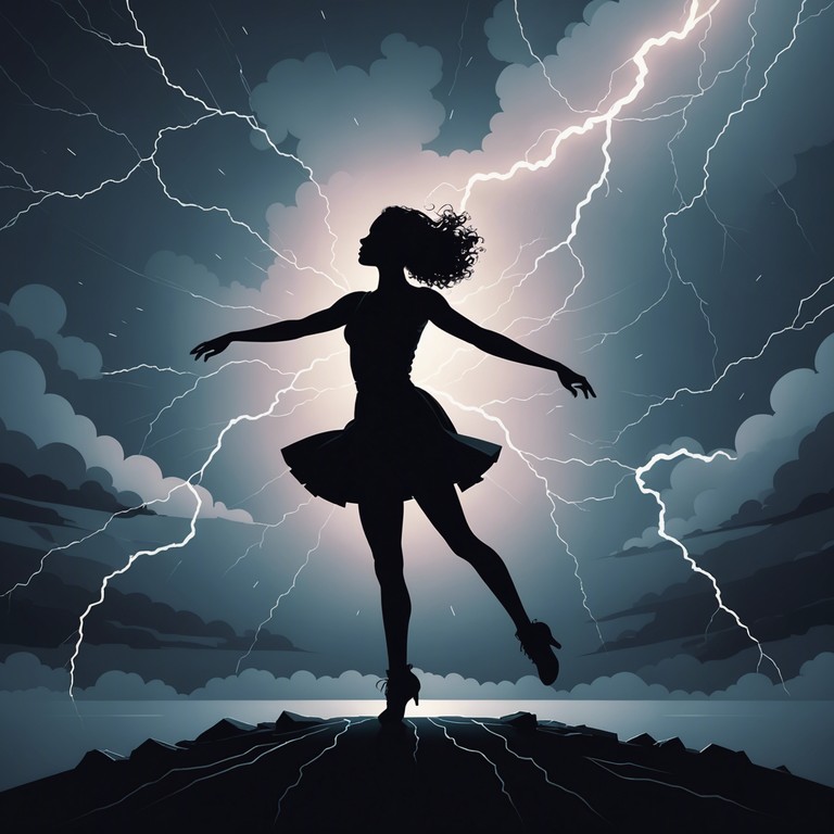 Imagine a choreographed dance expressing defiance and resilience in the face of a turbulent tempest, under a deceptive calm of moonlit illumination. This track embodies the power of a storm and the poise of a ballet dancer, merging strength with beauty in each note.